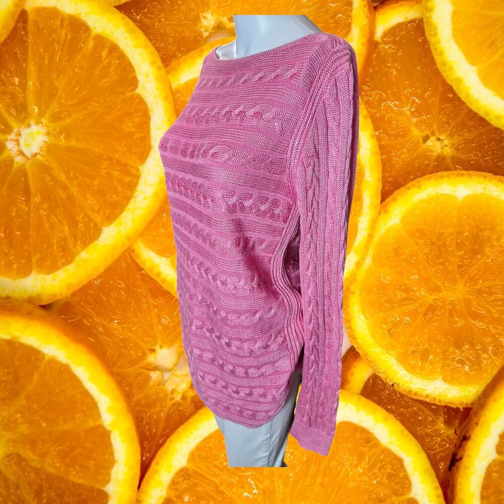 Lauren by Ralph Lauren‎ Women's Pink Cable-Knit Boat-Neck Sweater Size M